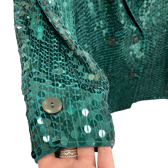 NWT Vintage Diane Gilman Pure Silk Sequin Embellished Blazer Jacket Green 1X - Picture 2 of 7
